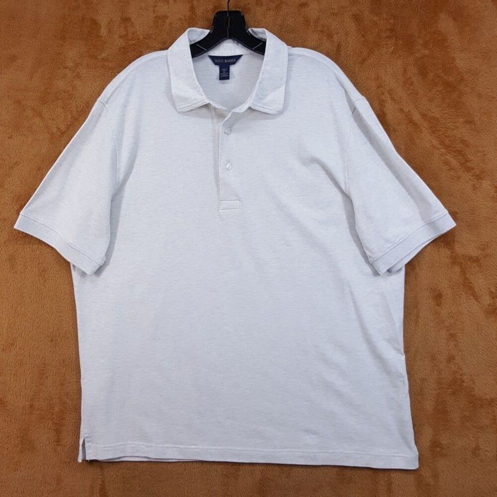 SCOTT BARBER Polo Shirt Mens XL Oatmeal Short Sleeve Pique Cotton Silk
